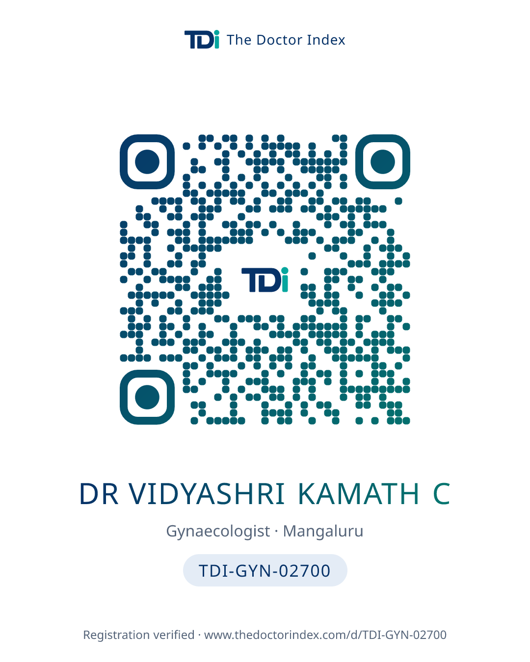 QR card for Dr Vidyashri Kamath C, TDI-GYN-02700