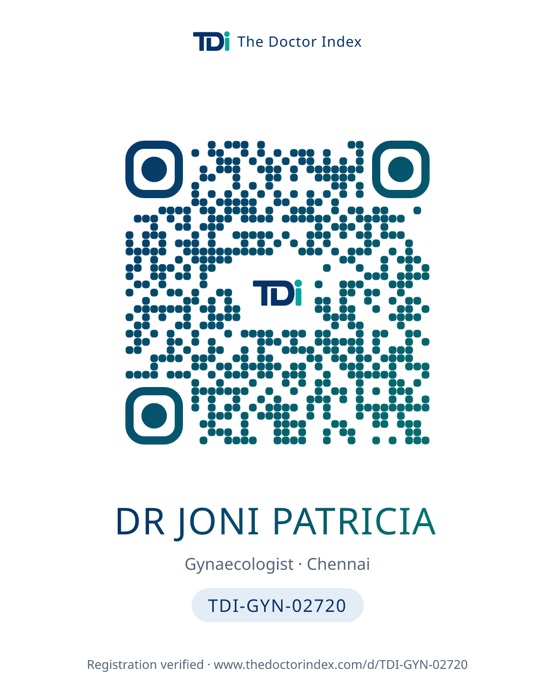 QR card for Dr Joni Patricia, TDI-GYN-02720