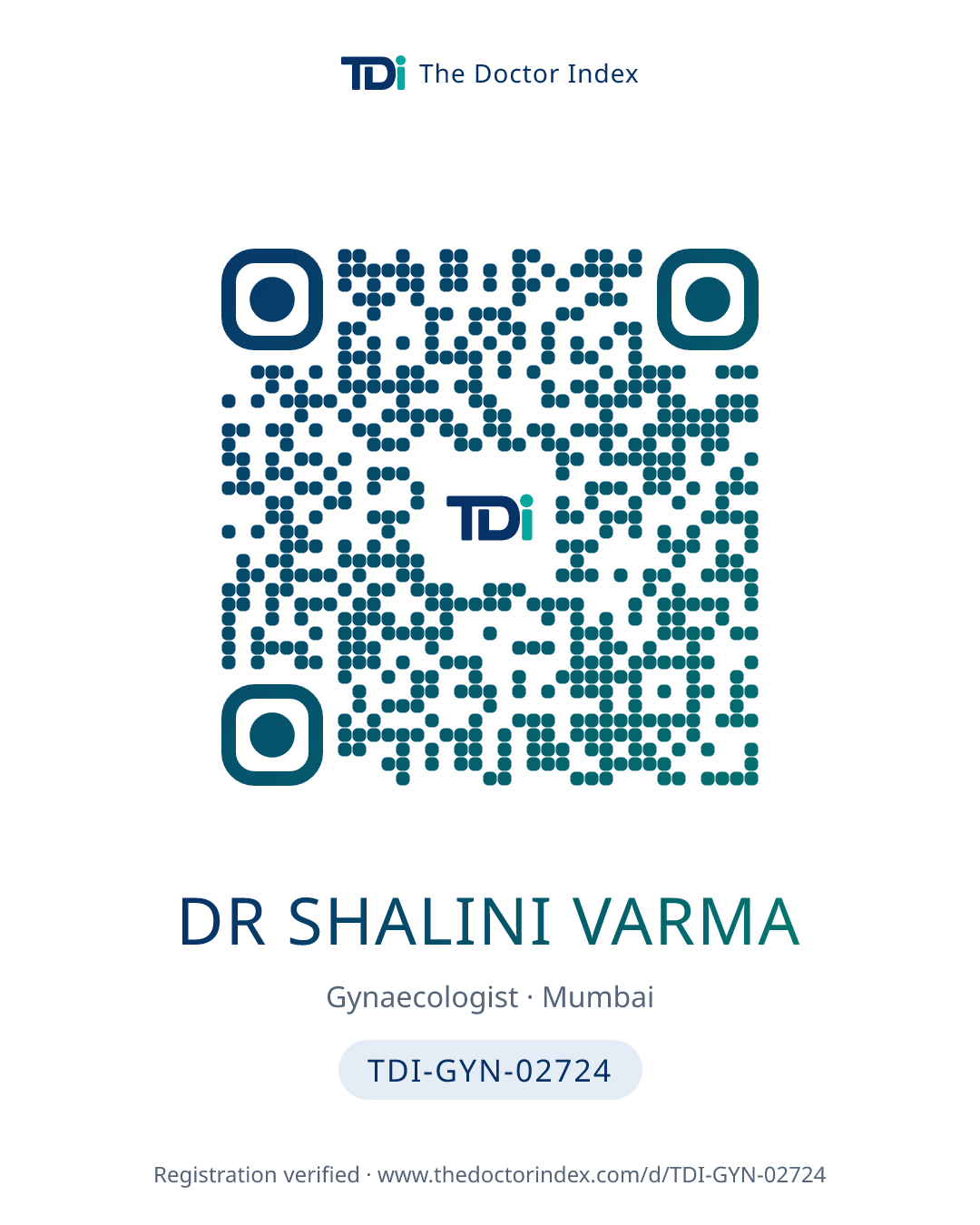 QR card for Dr Shalini Varma, TDI-GYN-02724