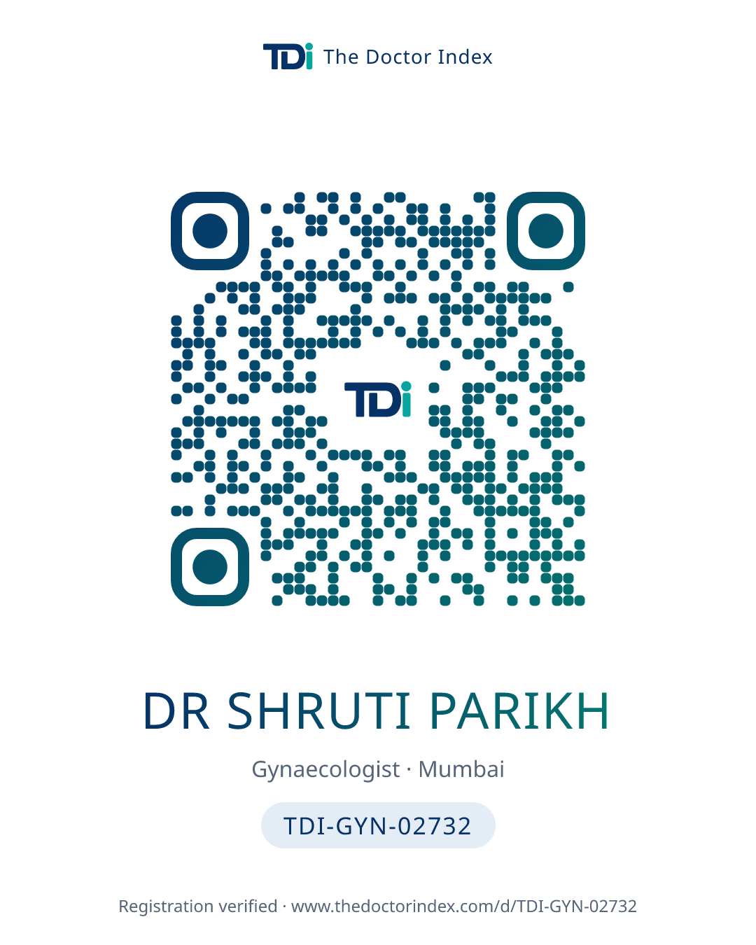 QR card for Dr Shruti Parikh, TDI-GYN-02732