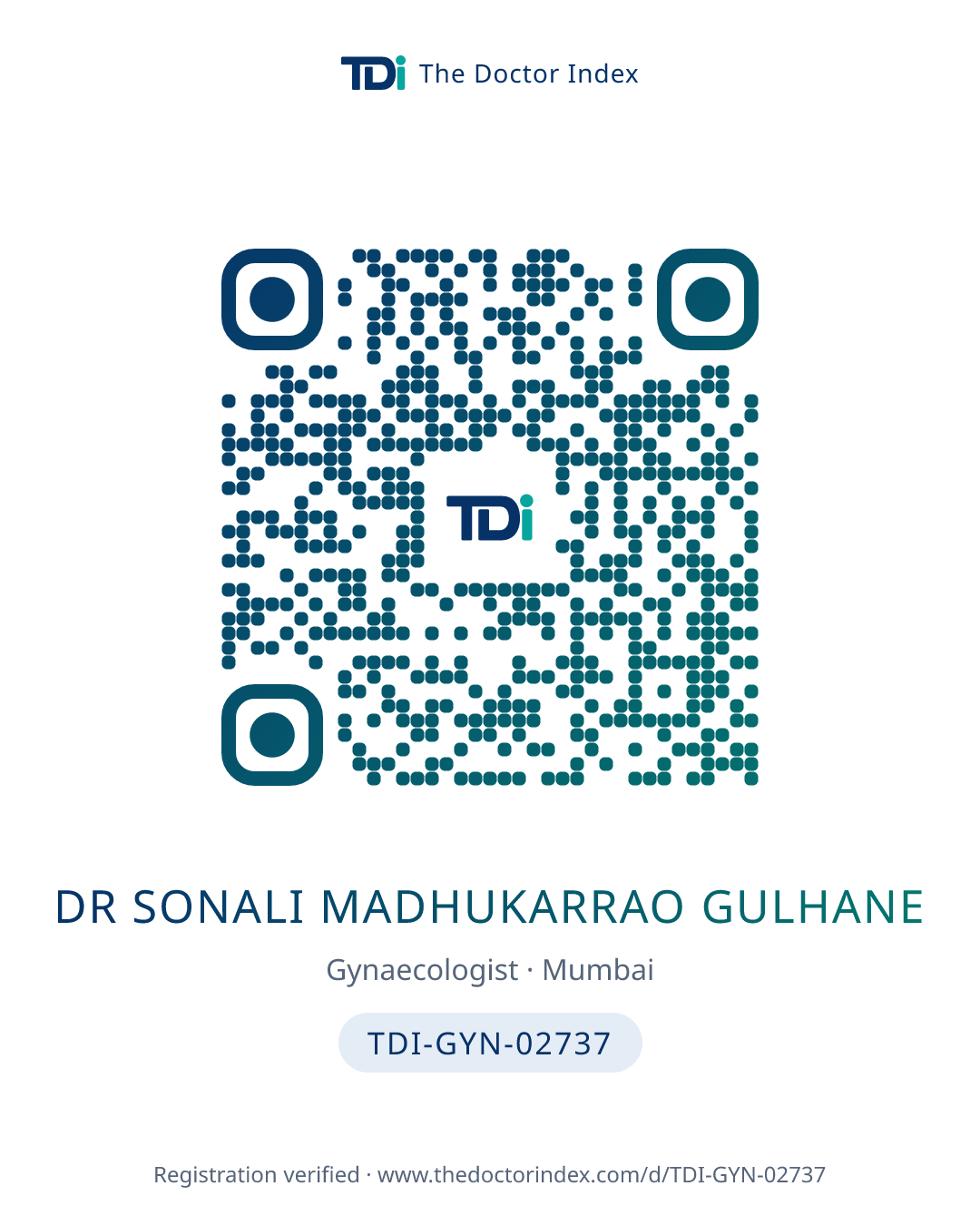 QR card for Dr Sonali Madhukarrao Gulhane, TDI-GYN-02737