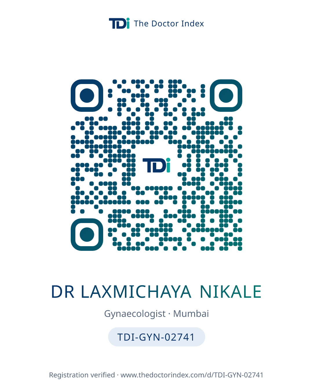 QR card for Dr Laxmichaya Nikale, TDI-GYN-02741