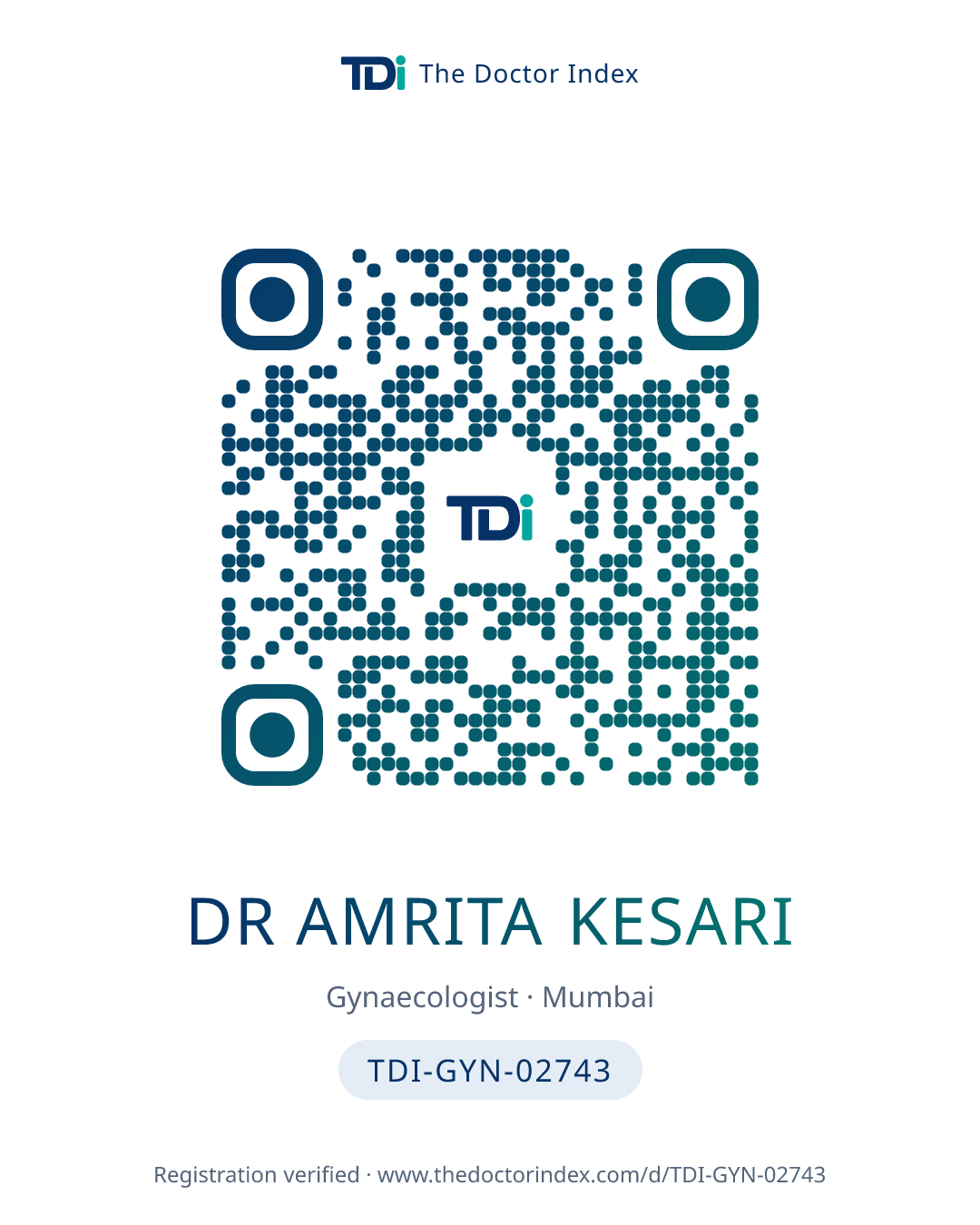 QR card for Dr Amrita Kesari, TDI-GYN-02743
