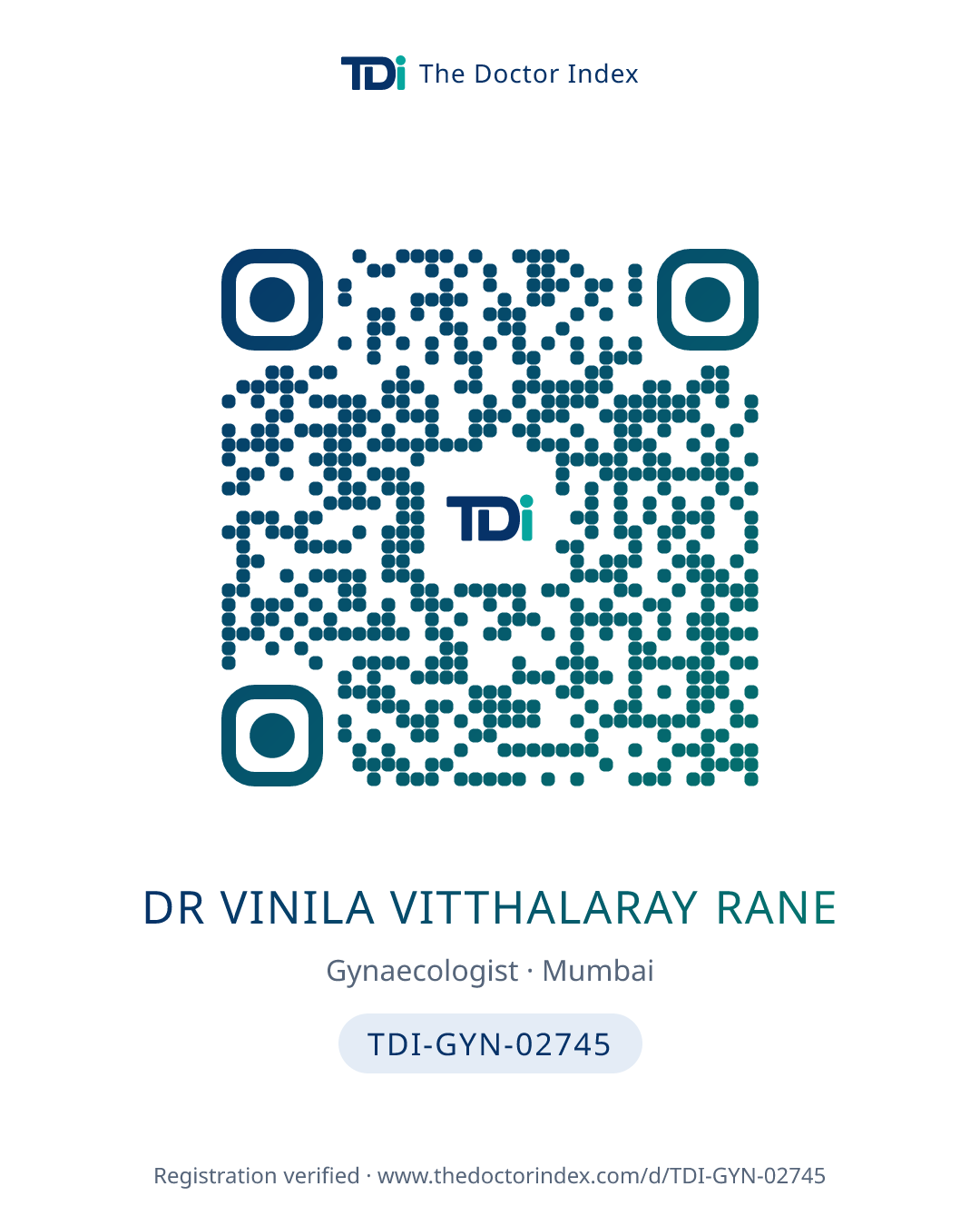 QR card for Dr Vinila Vitthalaray Rane, TDI-GYN-02745