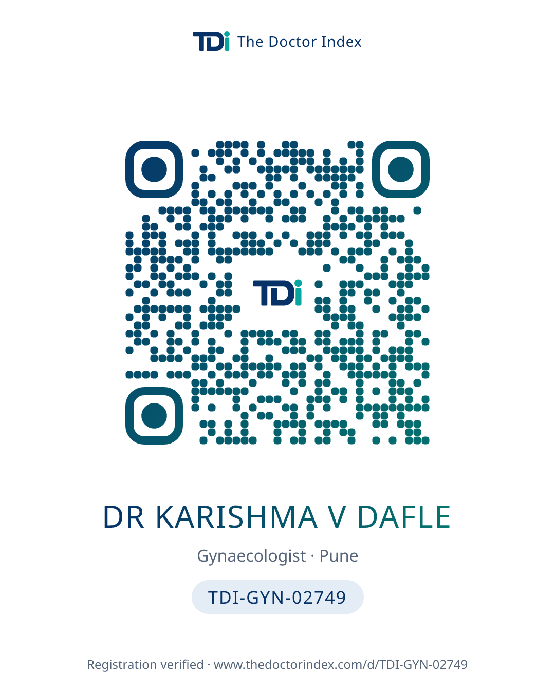 QR card for Dr Karishma V Dafle, TDI-GYN-02749
