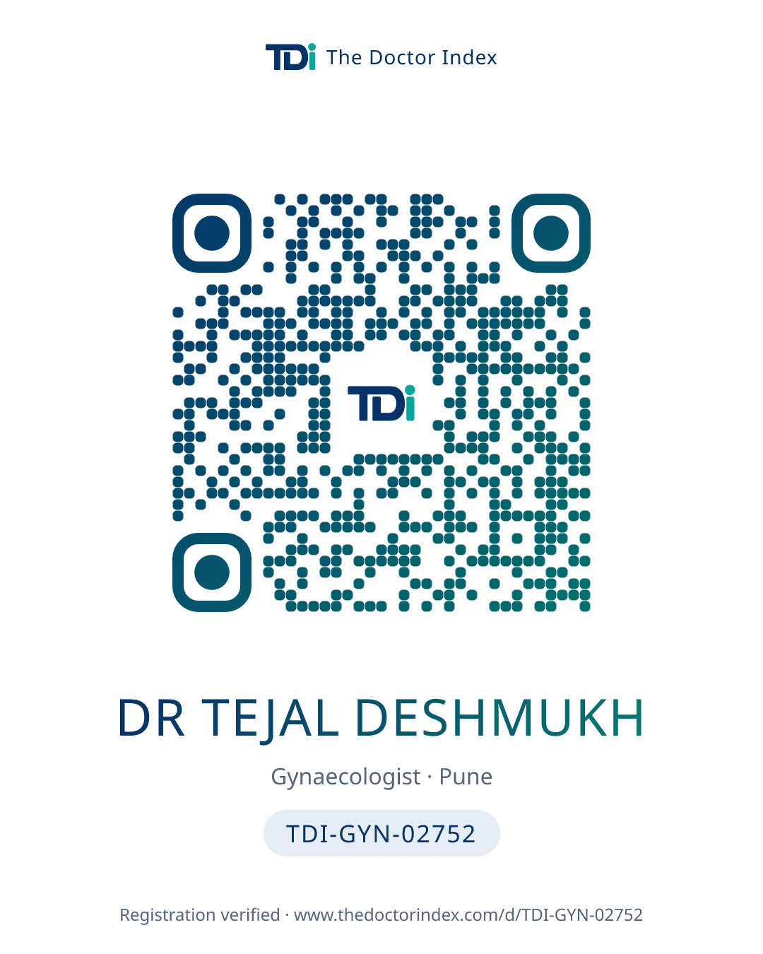 QR card for Dr Tejal Deshmukh, TDI-GYN-02752