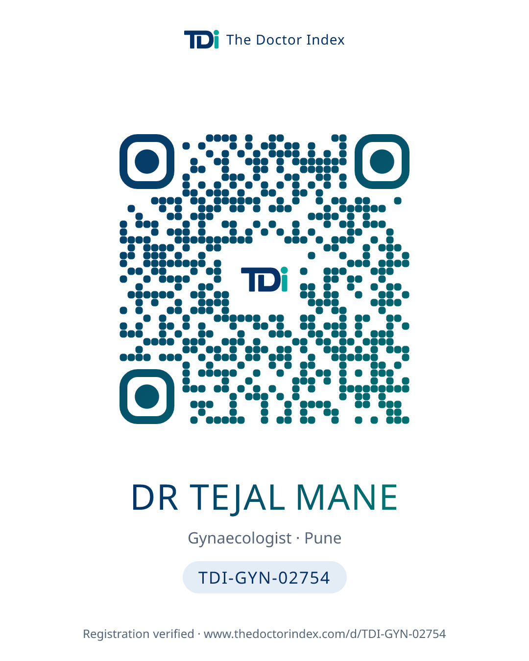QR card for Dr Tejal Mane, TDI-GYN-02754