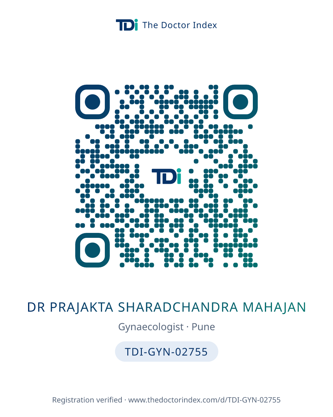 QR card for Dr Prajakta Sharadchandra Mahajan, TDI-GYN-02755