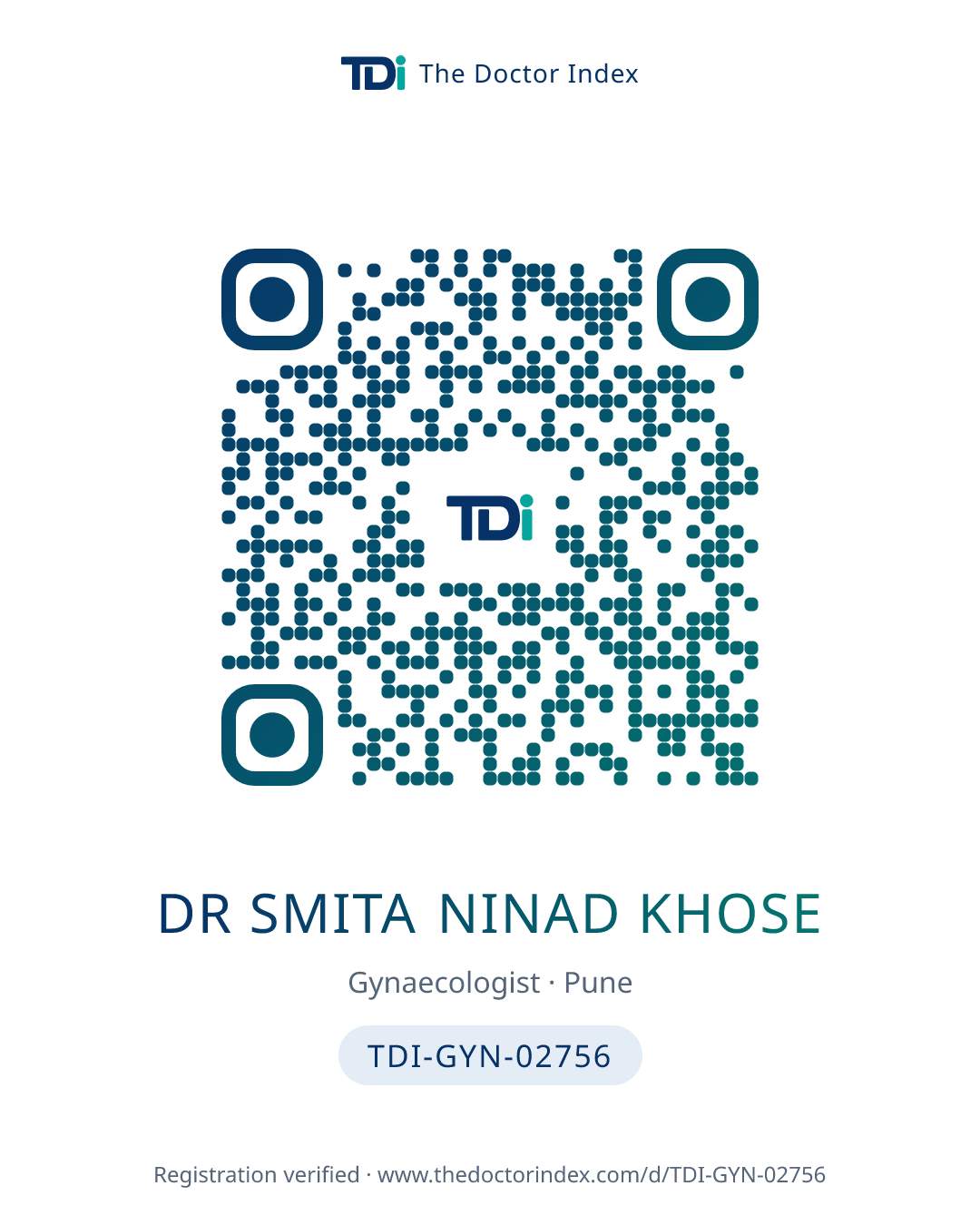 QR card for Dr Smita Ninad Khose, TDI-GYN-02756