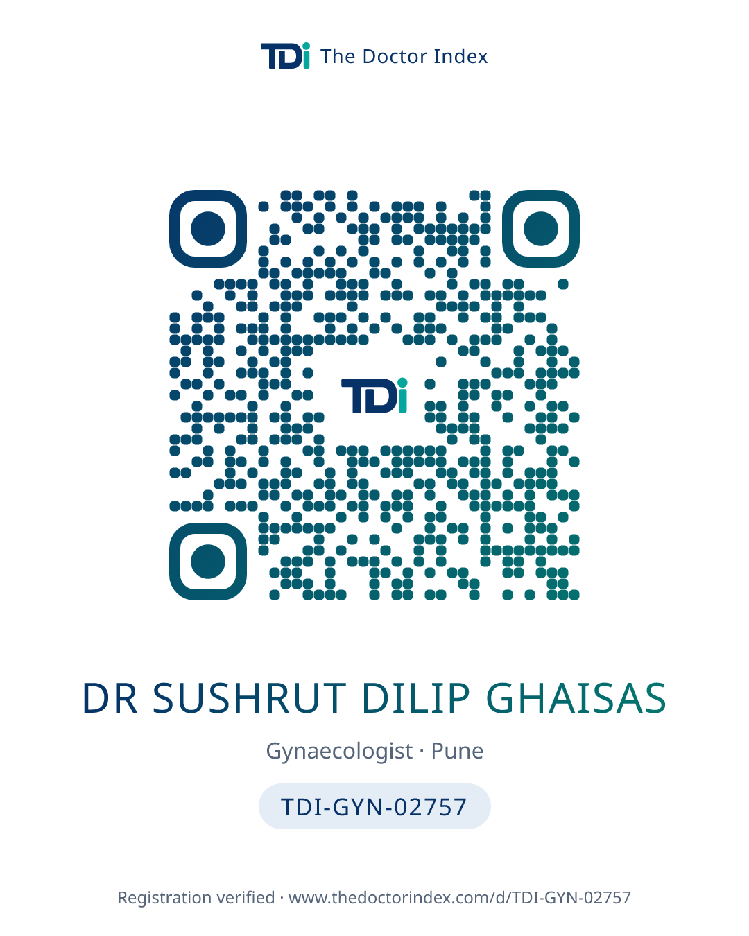 QR card for Dr Sushrut Dilip Ghaisas, TDI-GYN-02757