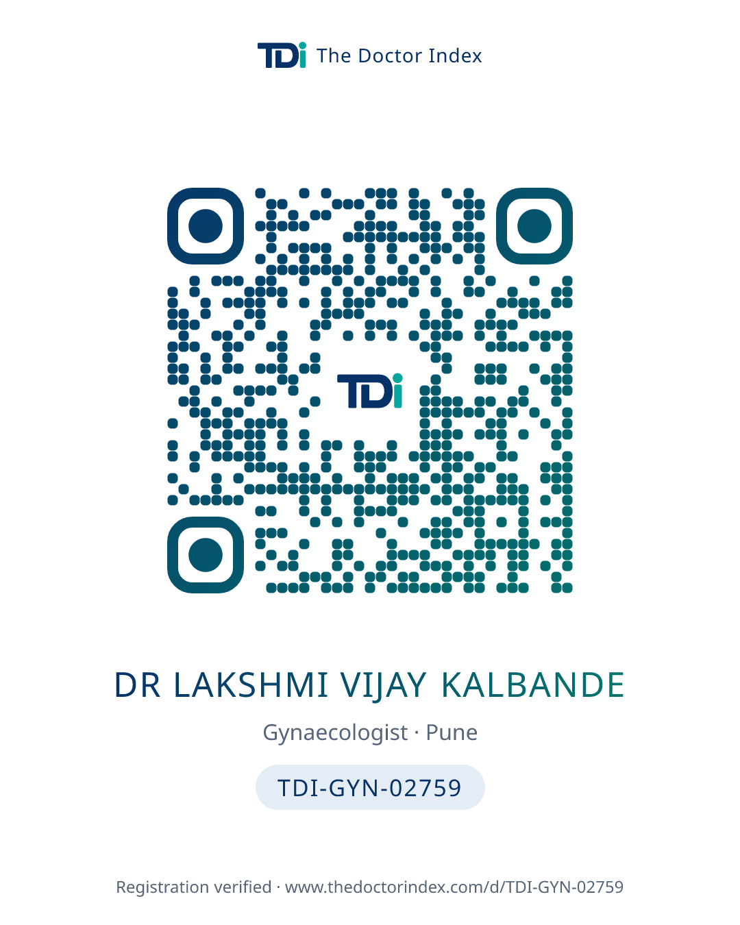 QR card for Dr Lakshmi Vijay Kalbande, TDI-GYN-02759