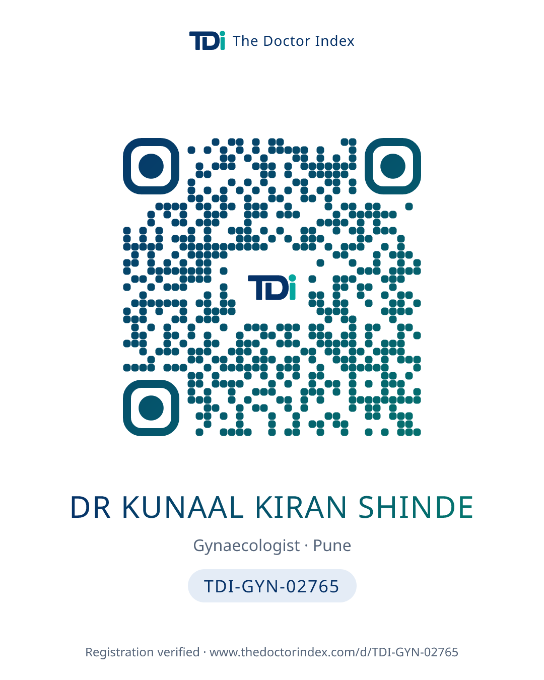 QR card for Dr Kunaal Kiran Shinde, TDI-GYN-02765
