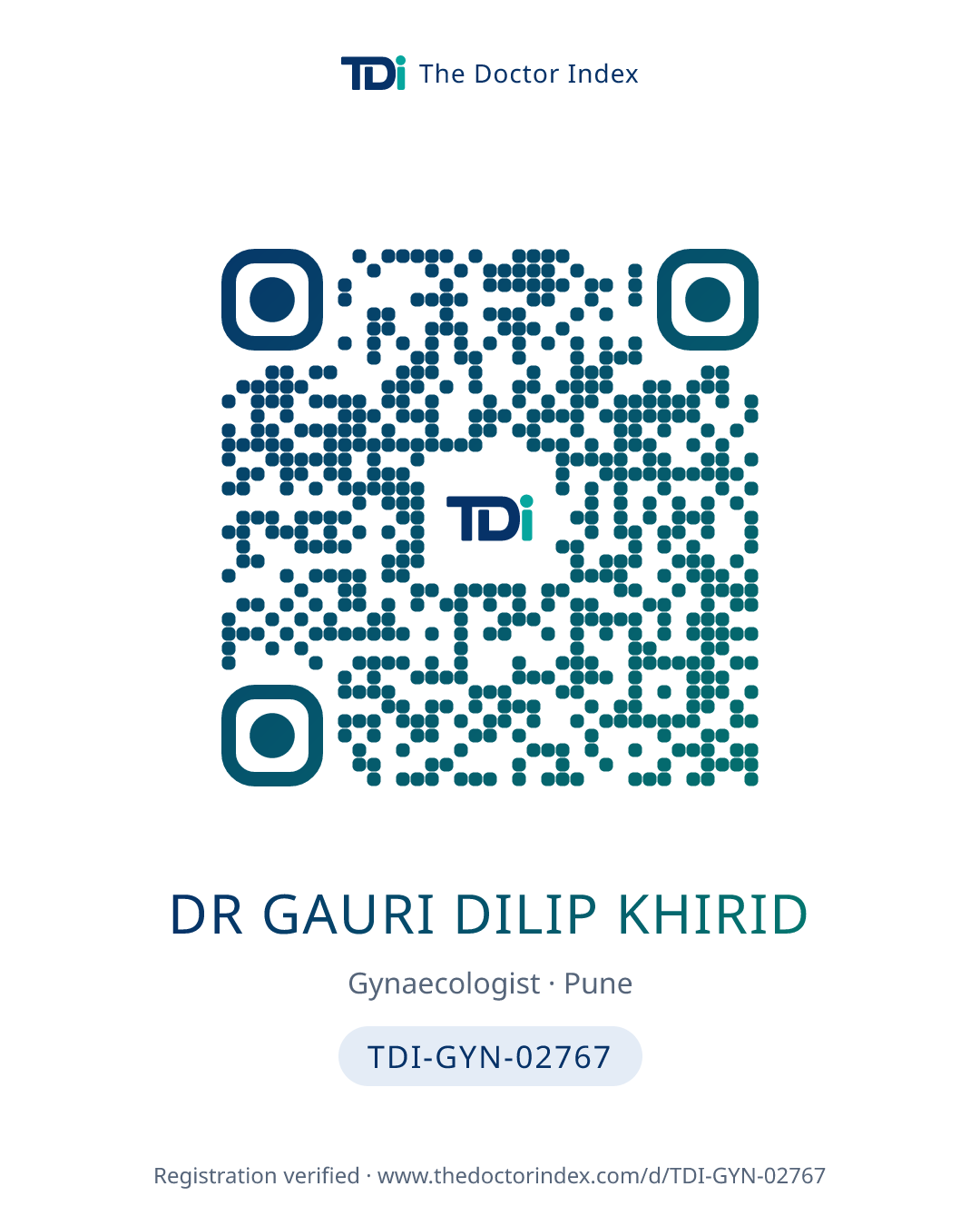 QR card for Dr Gauri Dilip Khirid, TDI-GYN-02767