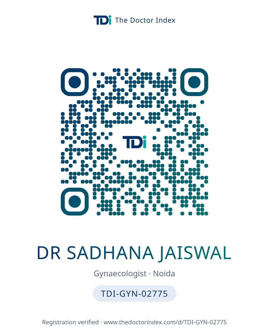 QR card for Dr Sadhana Jaiswal, TDI-GYN-02775