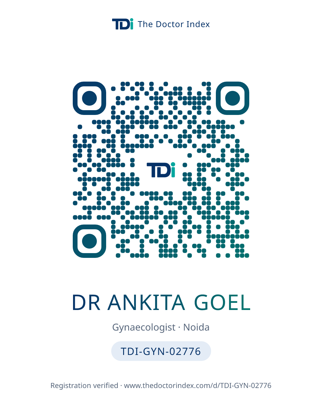 QR card for Dr Ankita Goel, TDI-GYN-02776