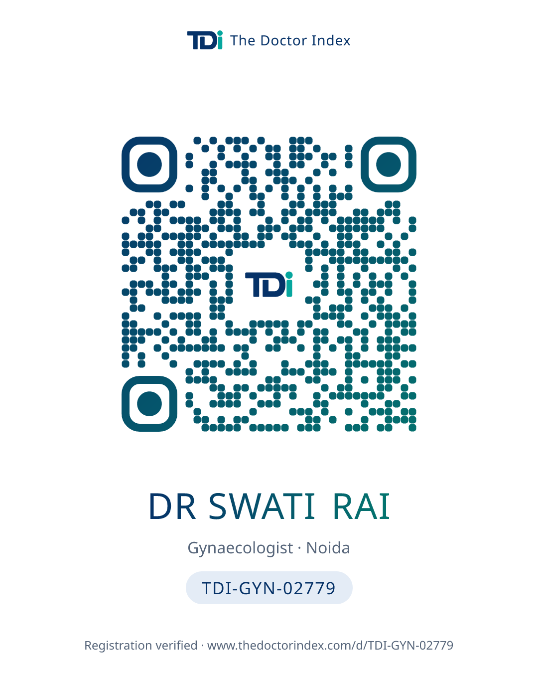QR card for Dr Swati Rai, TDI-GYN-02779