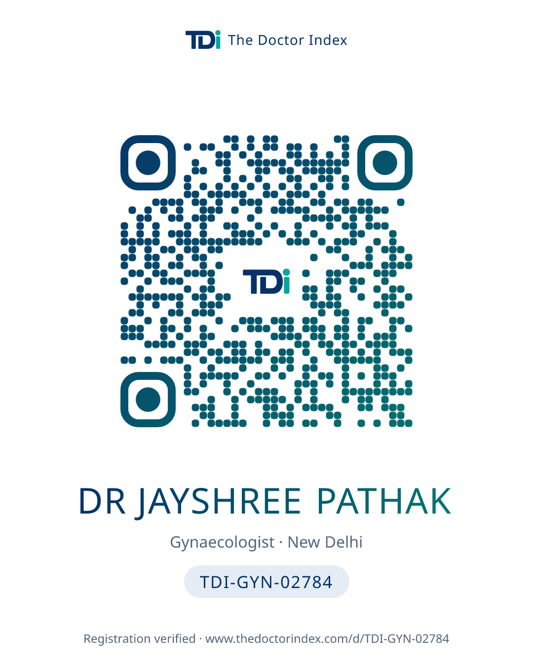 QR card for Dr Jayshree Pathak, TDI-GYN-02784