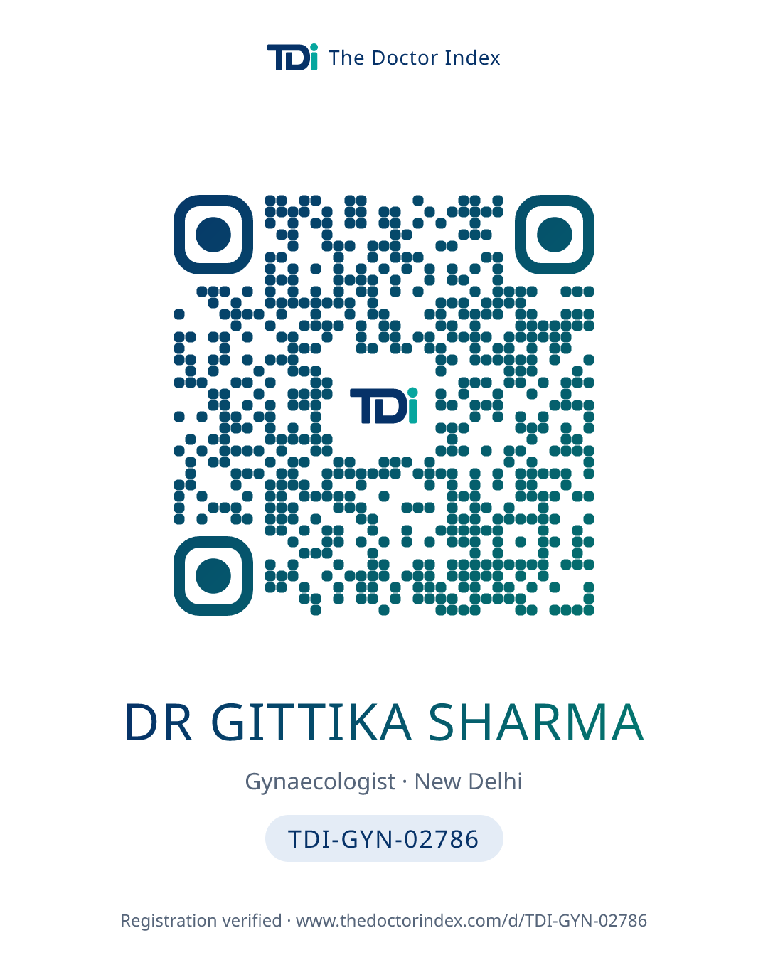 QR card for Dr Gittika Sharma, TDI-GYN-02786