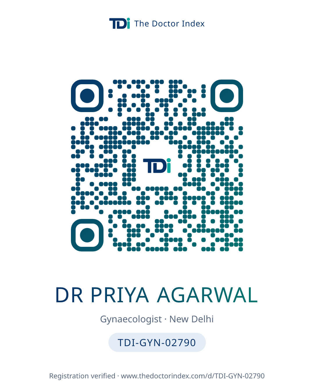 QR card for Dr Priya Agarwal, TDI-GYN-02790