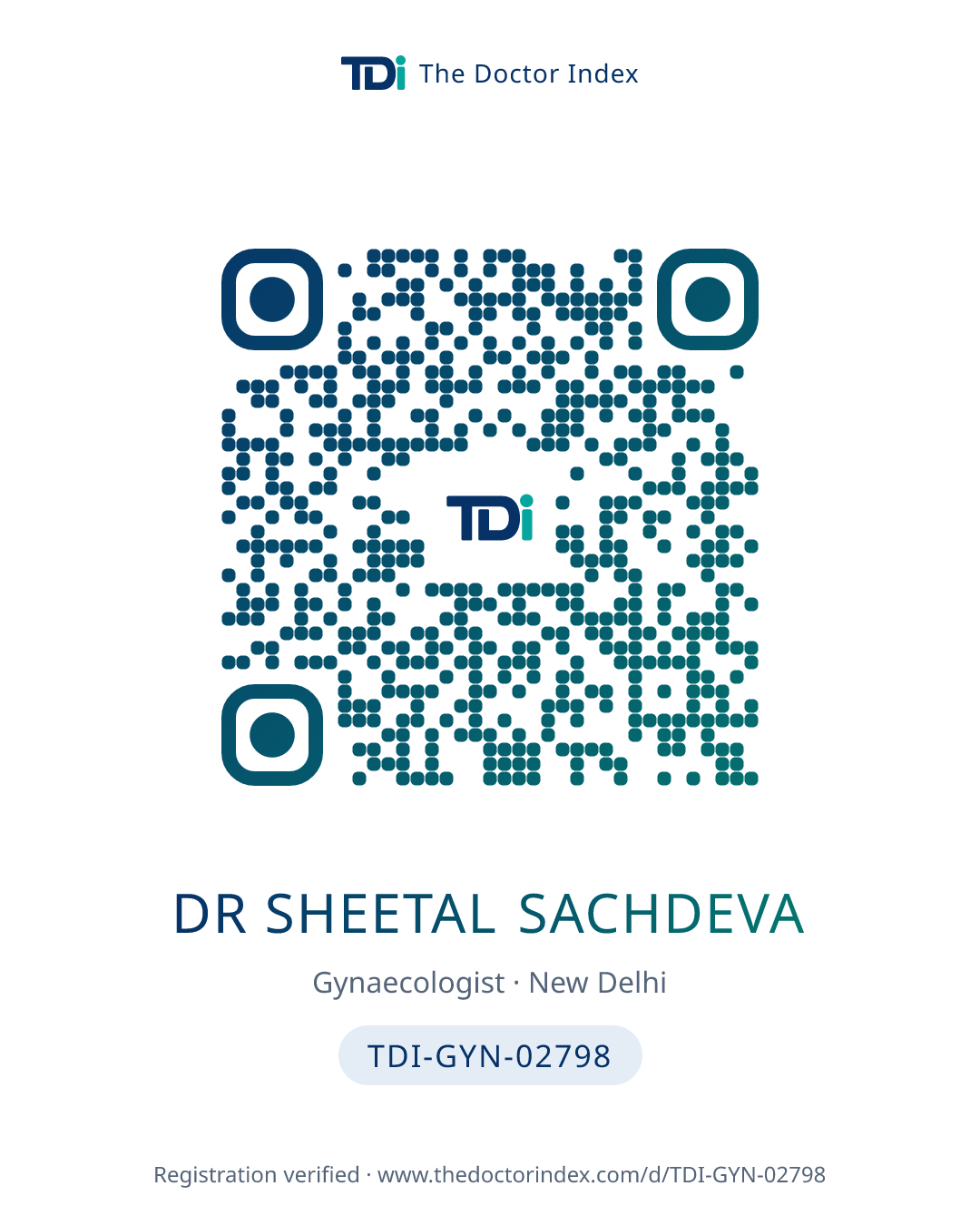 QR card for Dr Sheetal SACHDEVA, TDI-GYN-02798