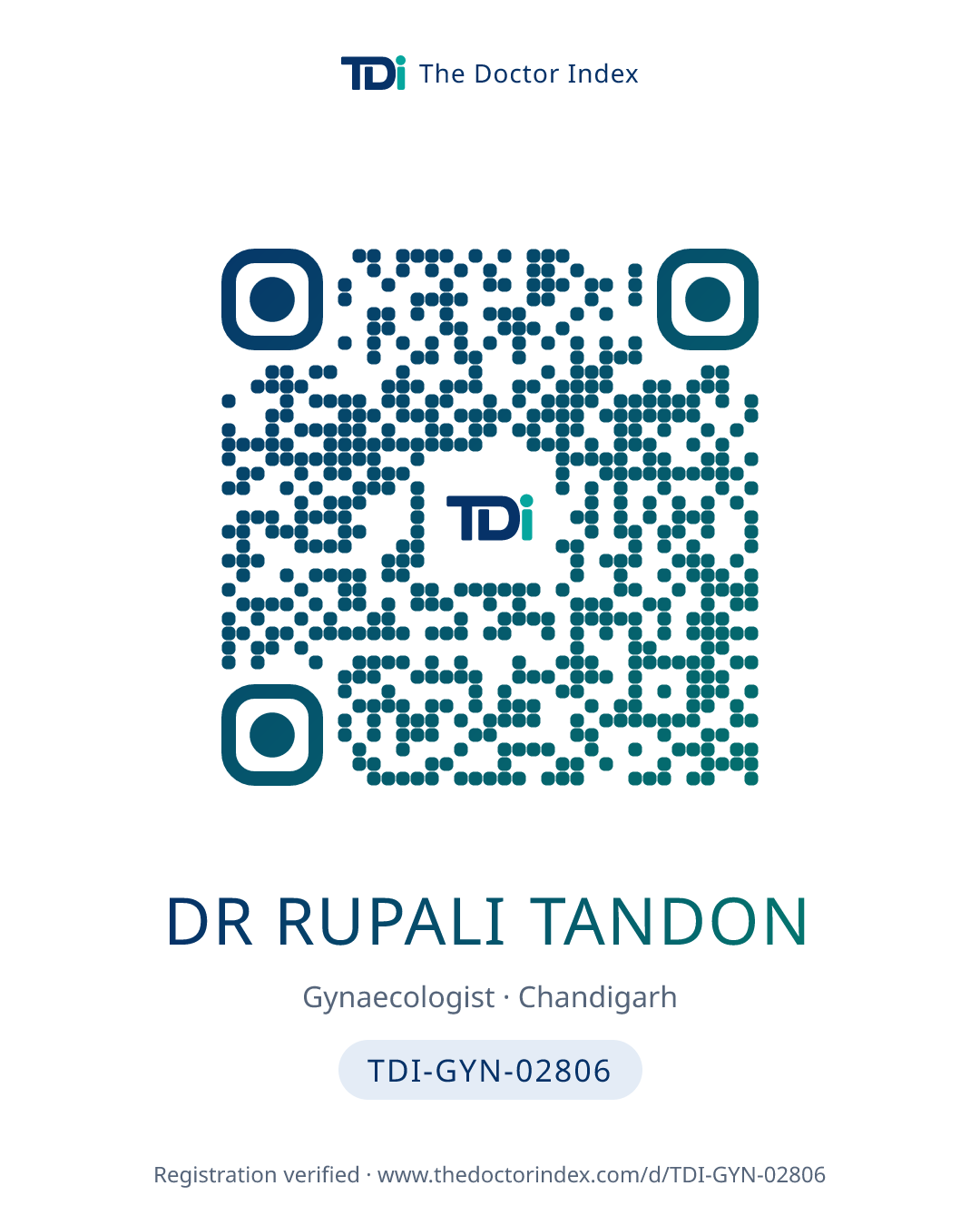 QR card for Dr Rupali Tandon, TDI-GYN-02806
