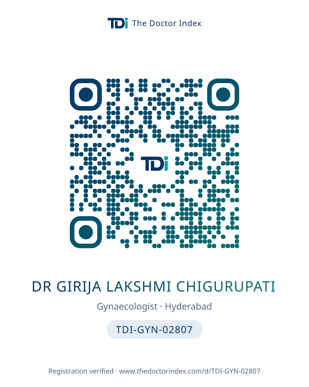 QR card for Dr Girija Lakshmi Chigurupati, TDI-GYN-02807