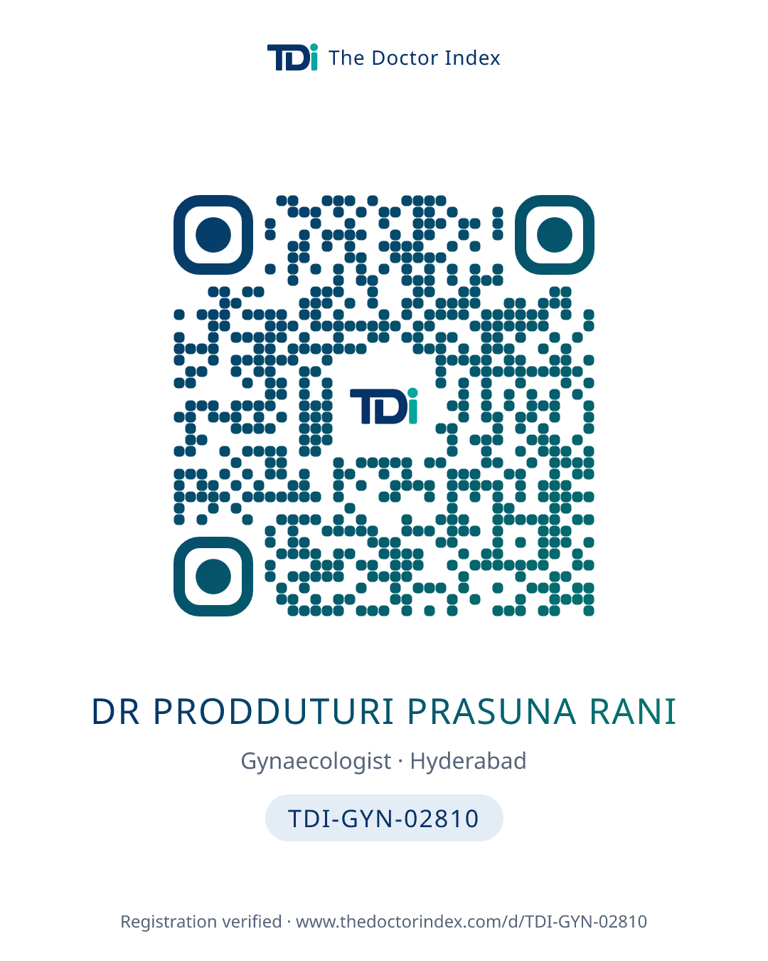 QR card for Dr Prodduturi Prasuna Rani, TDI-GYN-02810