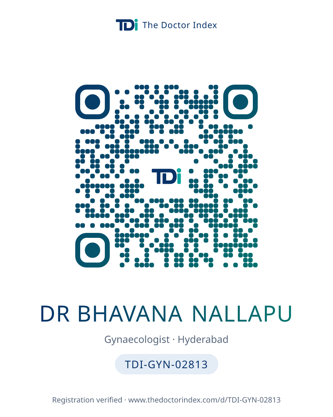 QR card for Dr Bhavana Nallapu, TDI-GYN-02813