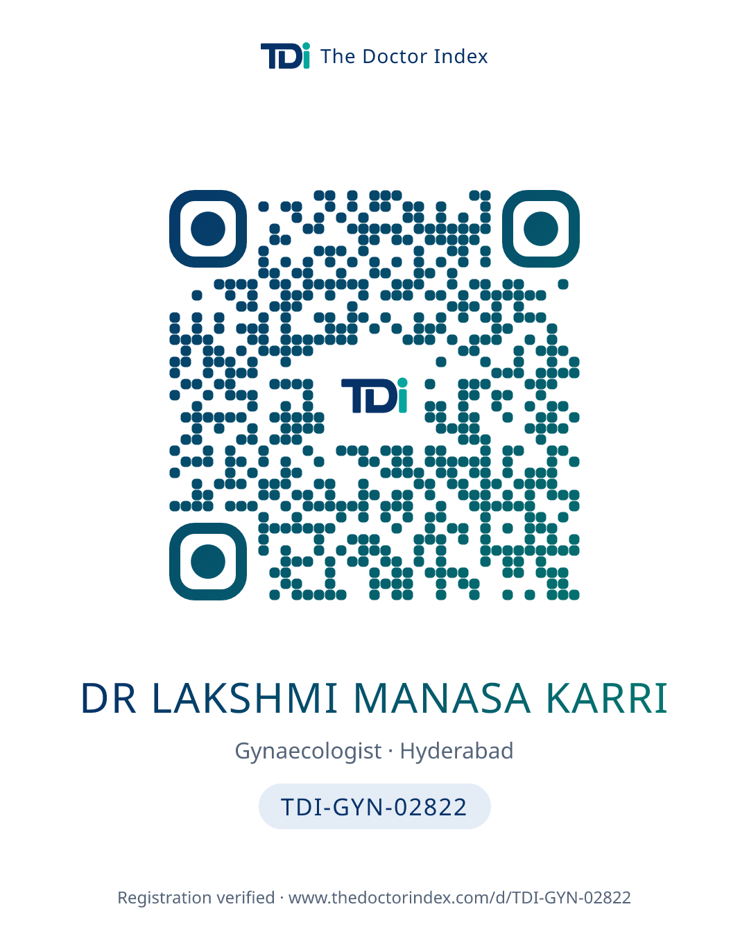 QR card for Dr Lakshmi Manasa Karri, TDI-GYN-02822