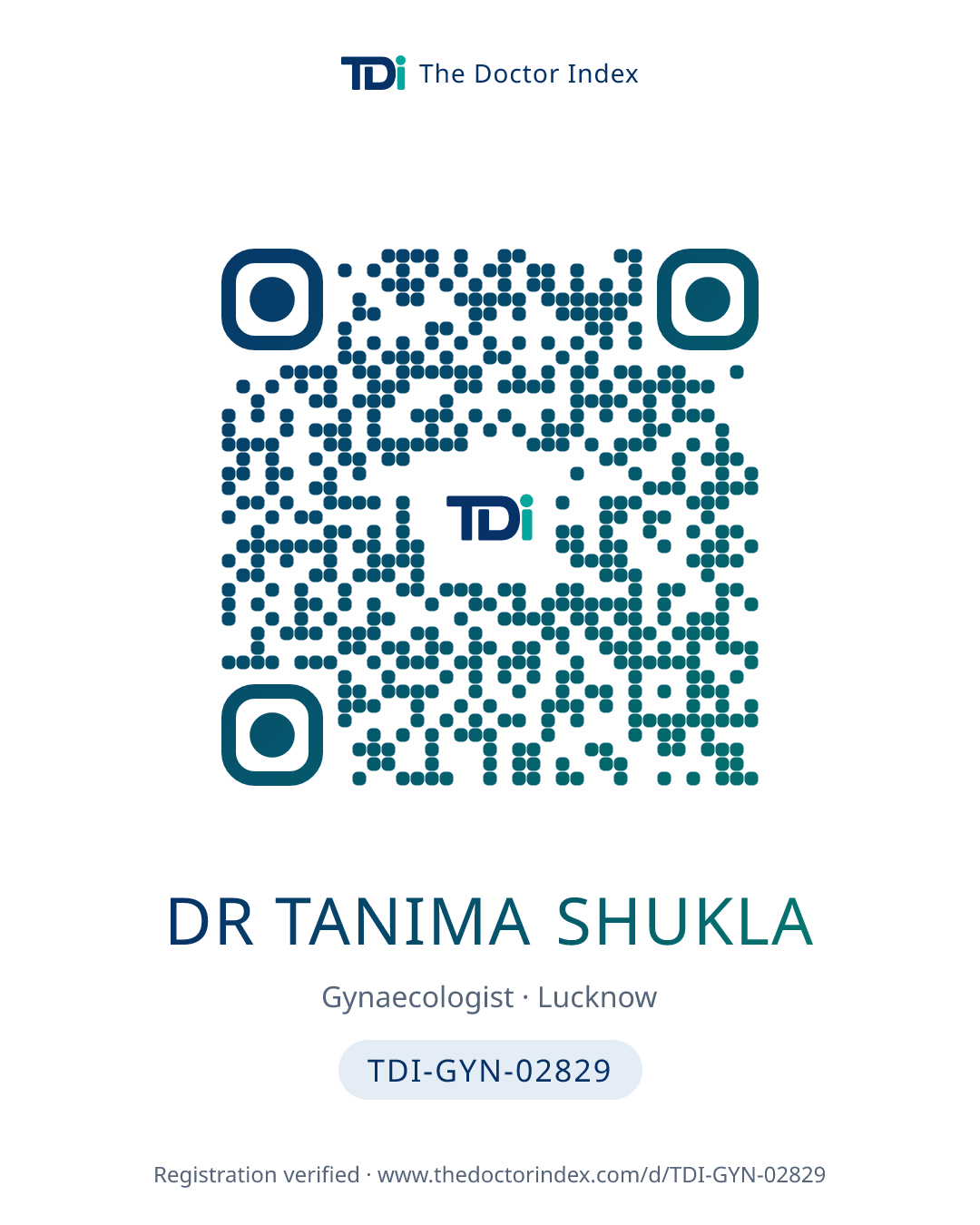 QR card for Dr Tanima Shukla, TDI-GYN-02829