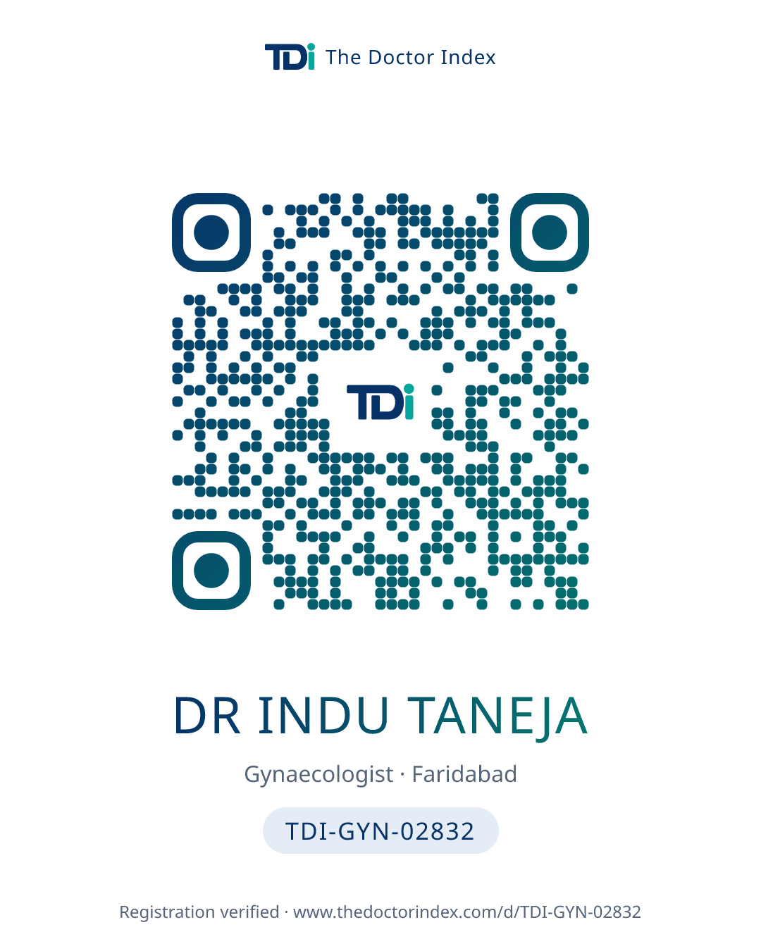 QR card for Dr Indu Taneja, TDI-GYN-02832