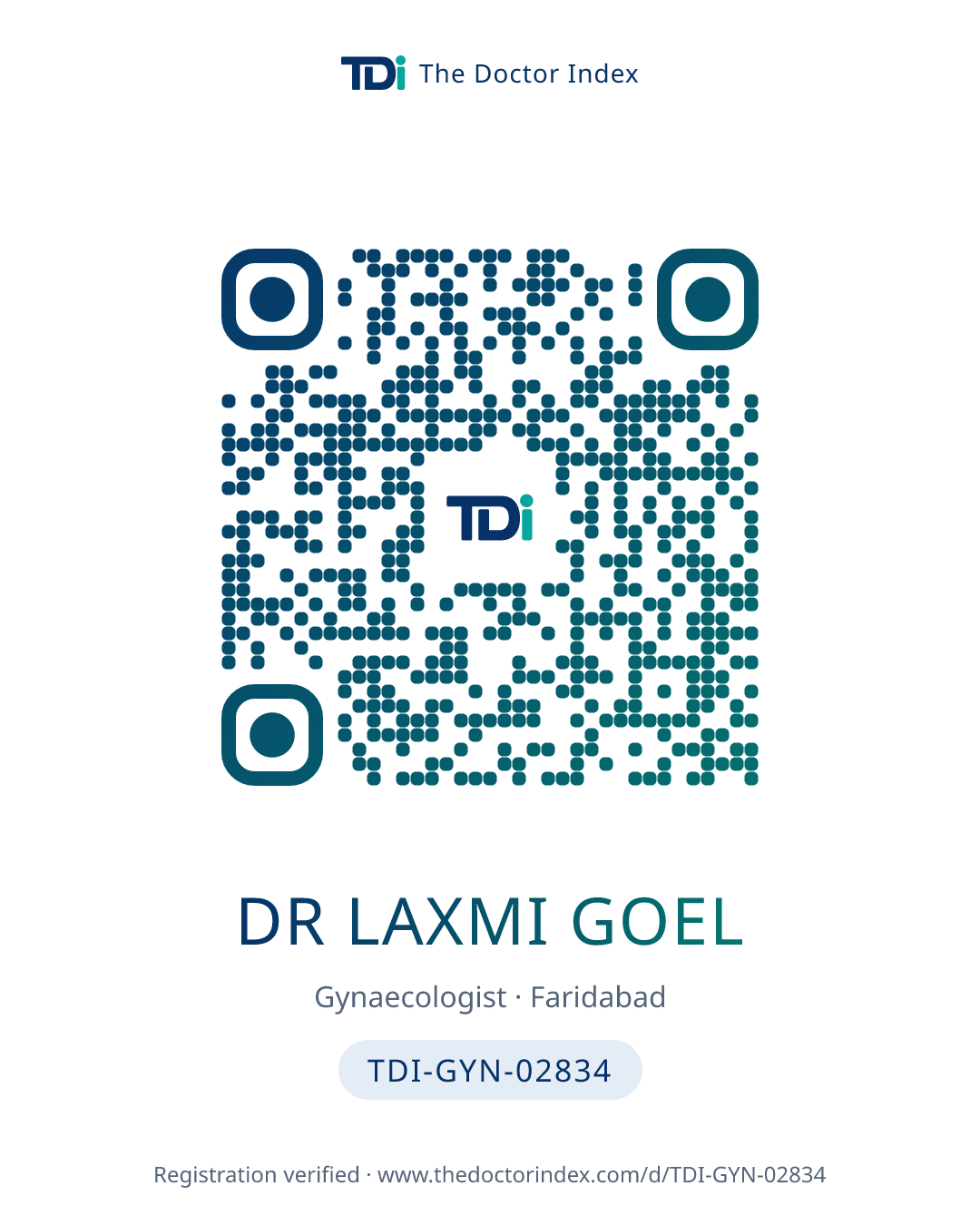 QR card for Dr Laxmi Goel, TDI-GYN-02834