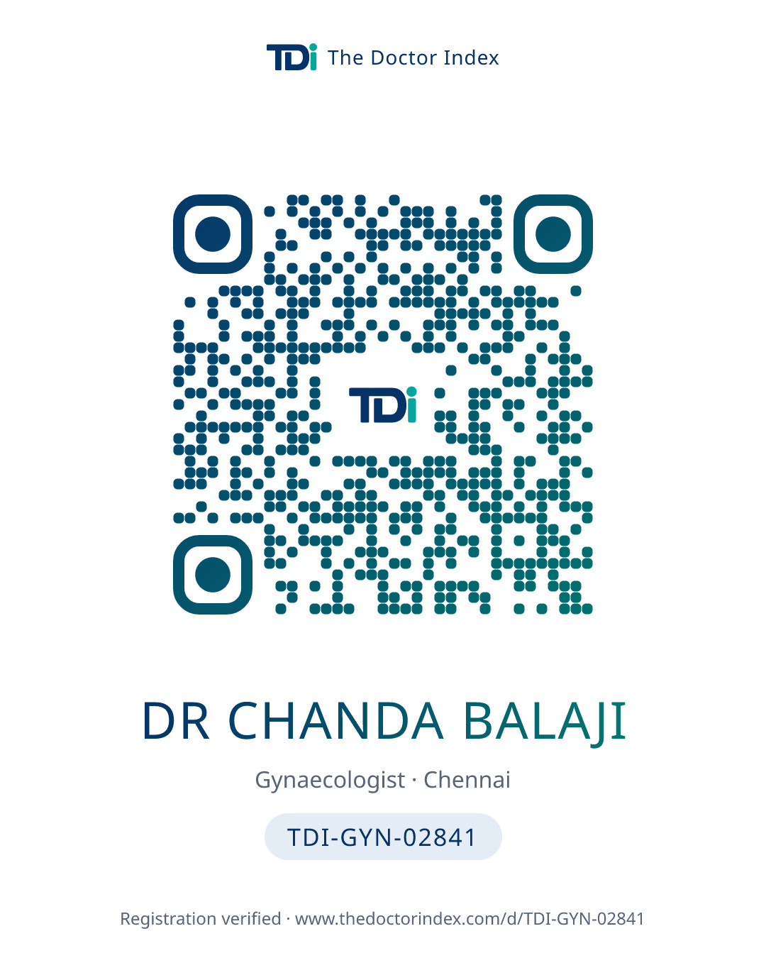 QR card for Dr Chanda Balaji, TDI-GYN-02841