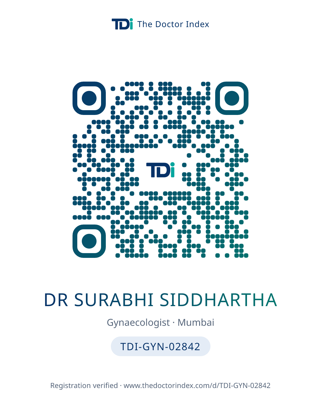 QR card for Dr Surabhi Siddhartha, TDI-GYN-02842