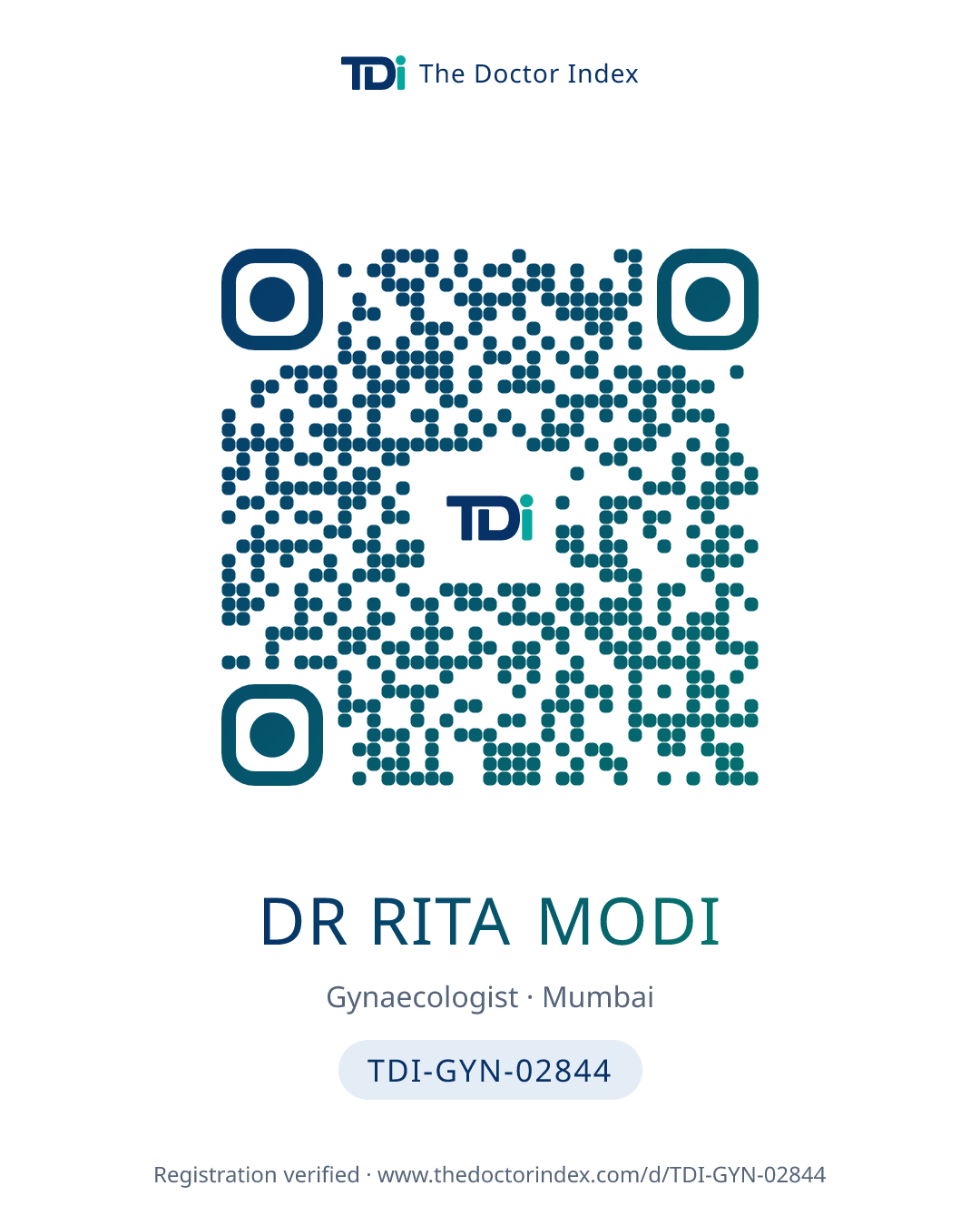 QR card for Dr Rita Modi, TDI-GYN-02844