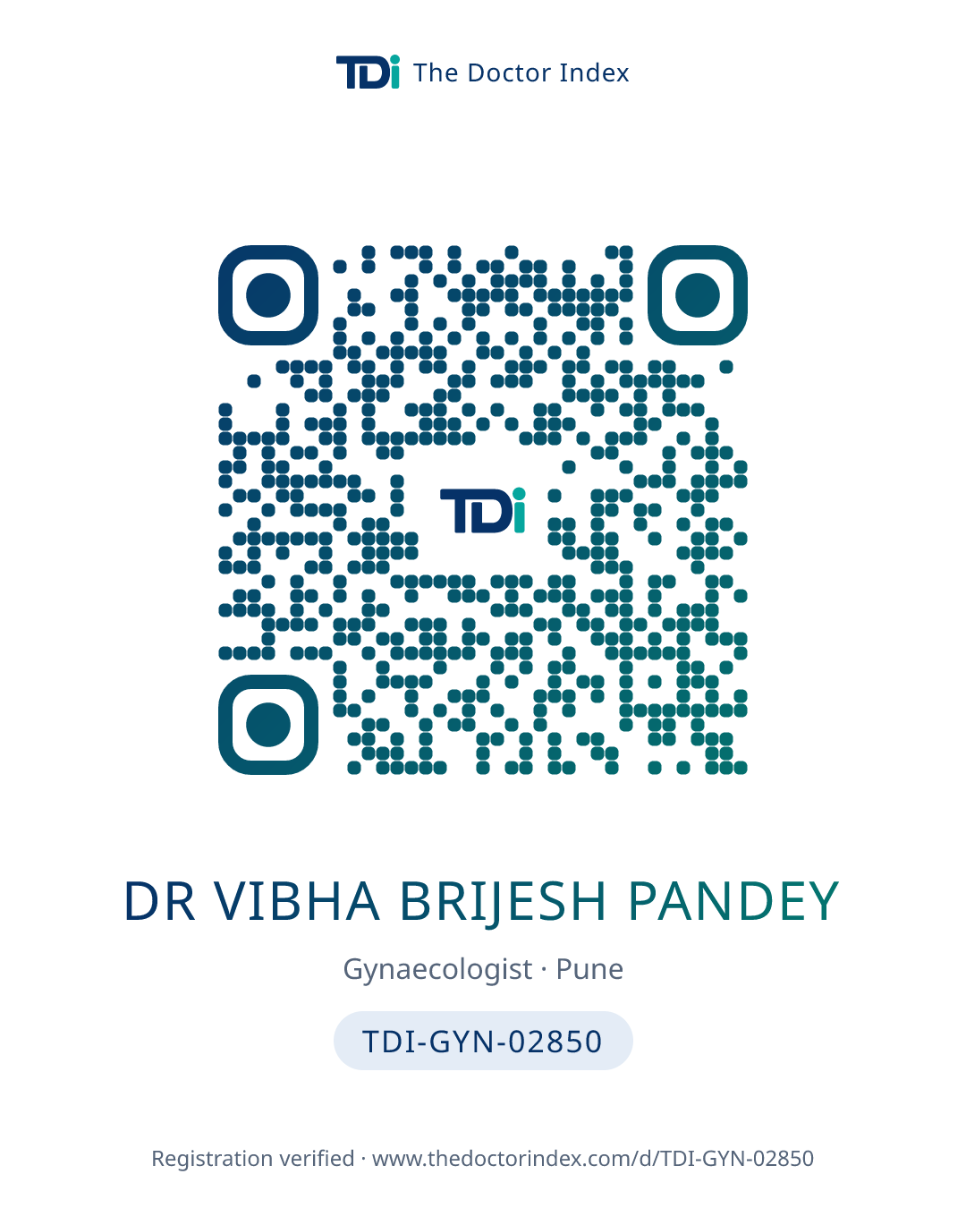 QR card for Dr Vibha Brijesh Pandey, TDI-GYN-02850