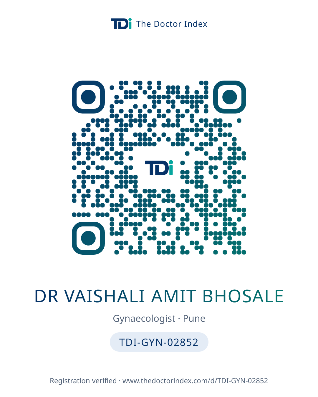 QR card for Dr Vaishali Amit Bhosale, TDI-GYN-02852
