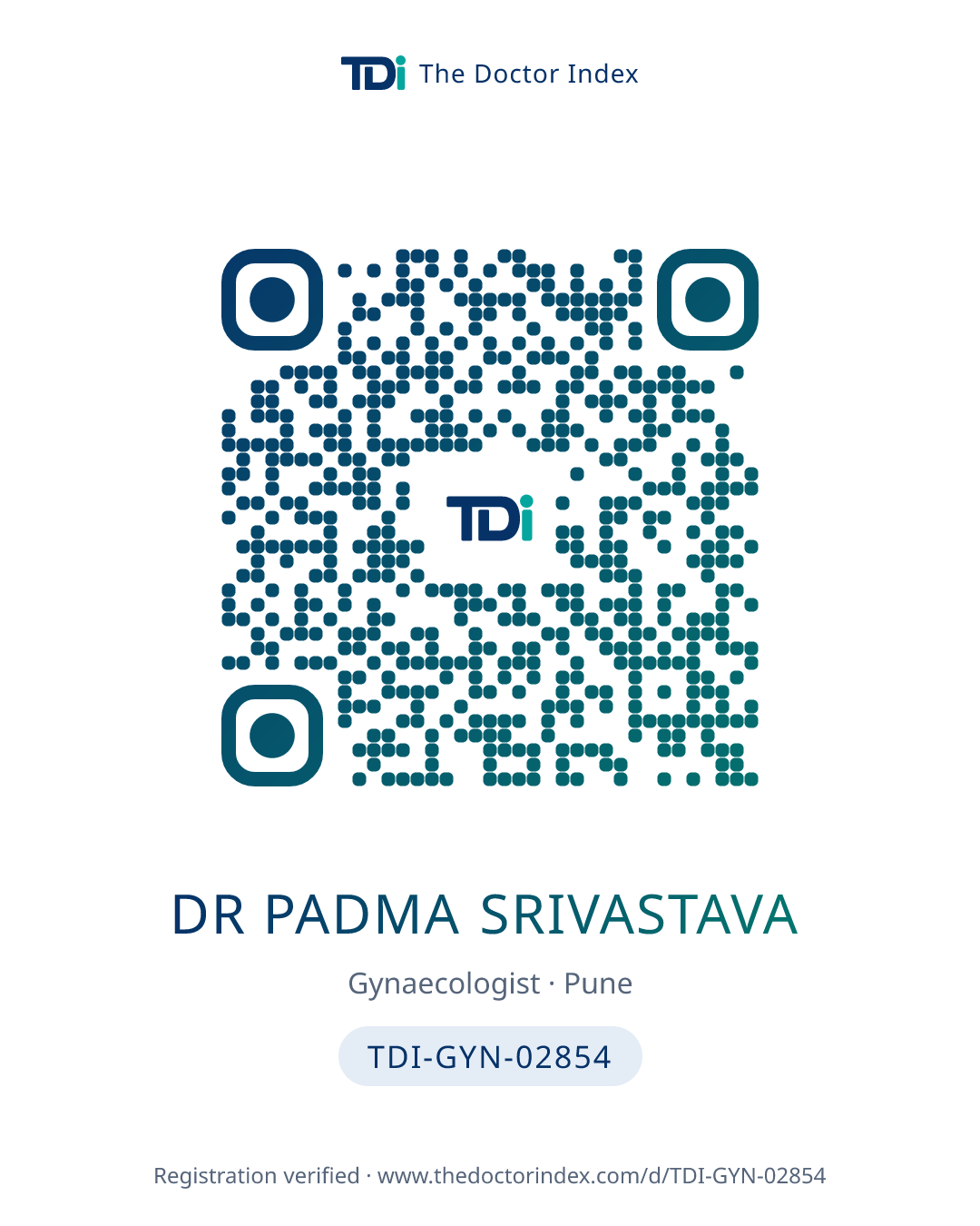 QR card for Dr Padma Srivastava, TDI-GYN-02854