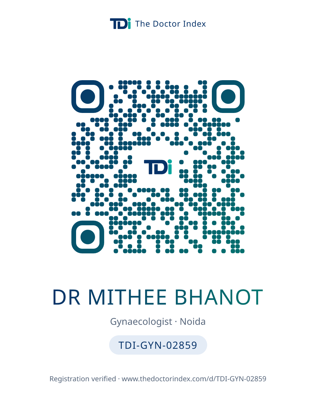 QR card for Dr Mithee Bhanot, TDI-GYN-02859