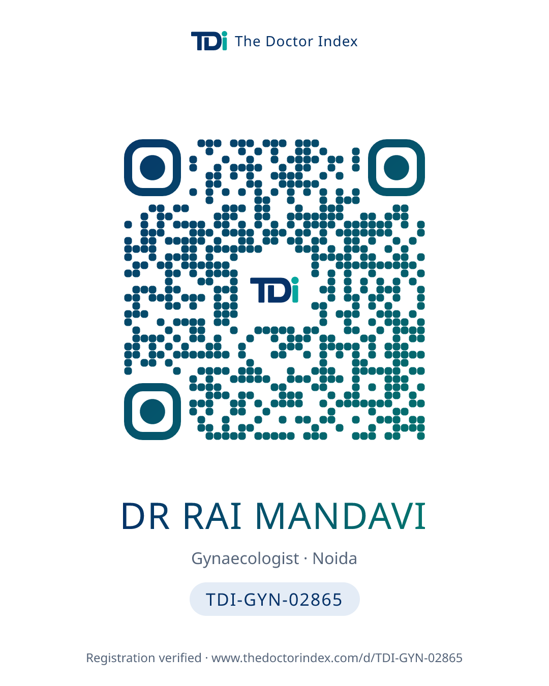 QR card for Dr Rai Mandavi, TDI-GYN-02865