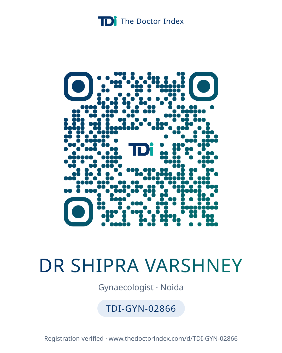 QR card for Dr Shipra Varshney, TDI-GYN-02866