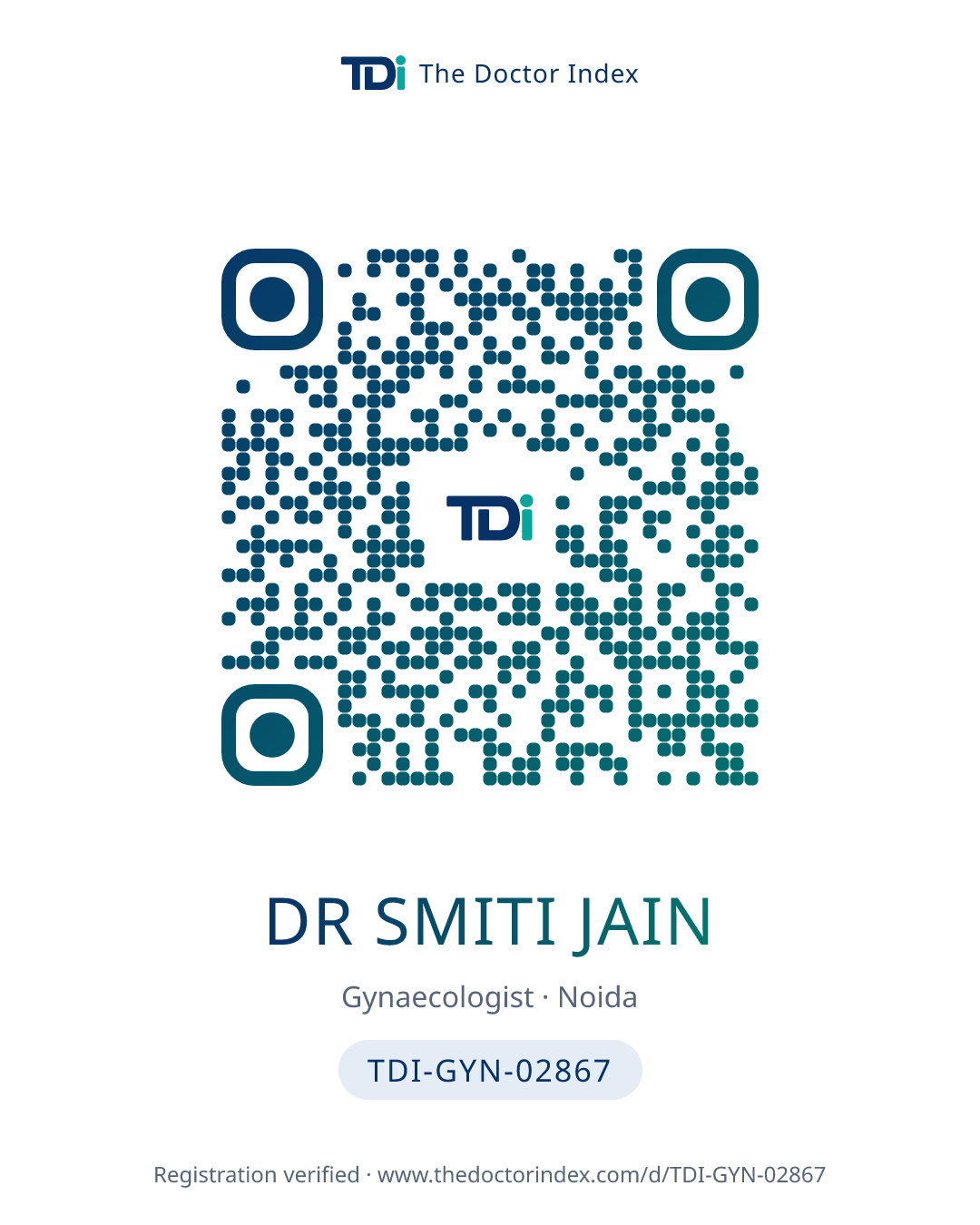 QR card for Dr Smiti Jain, TDI-GYN-02867