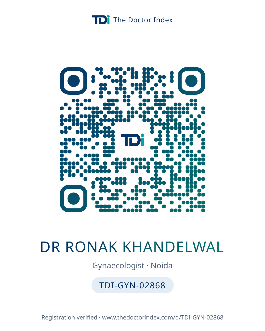 QR card for Dr Ronak Khandelwal, TDI-GYN-02868