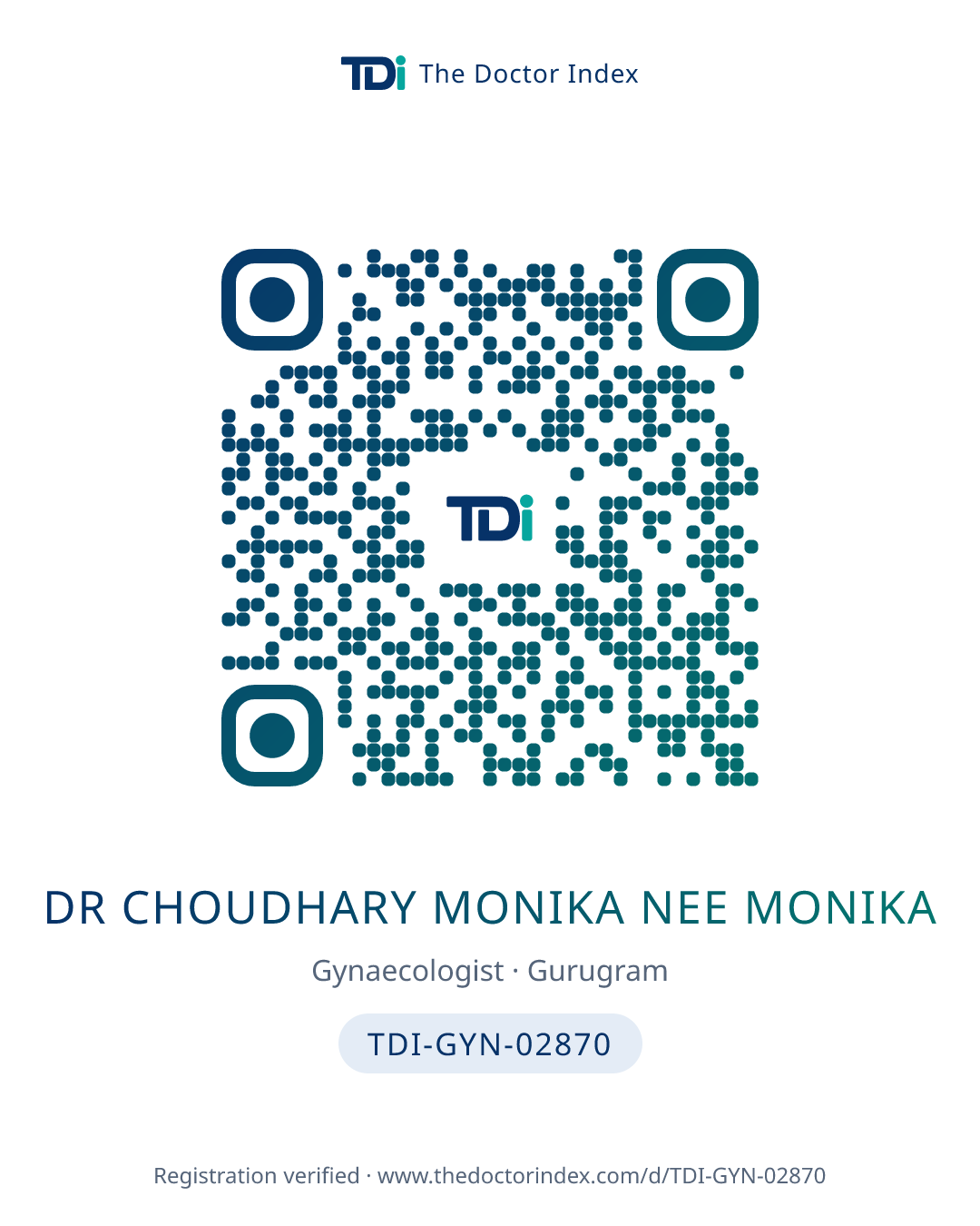 QR card for Dr Choudhary Monika Nee Monika, TDI-GYN-02870