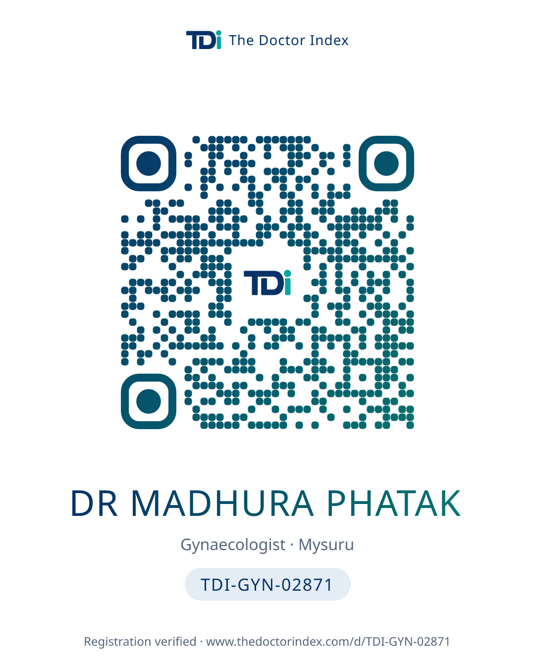 QR card for Dr Madhura Phatak, TDI-GYN-02871