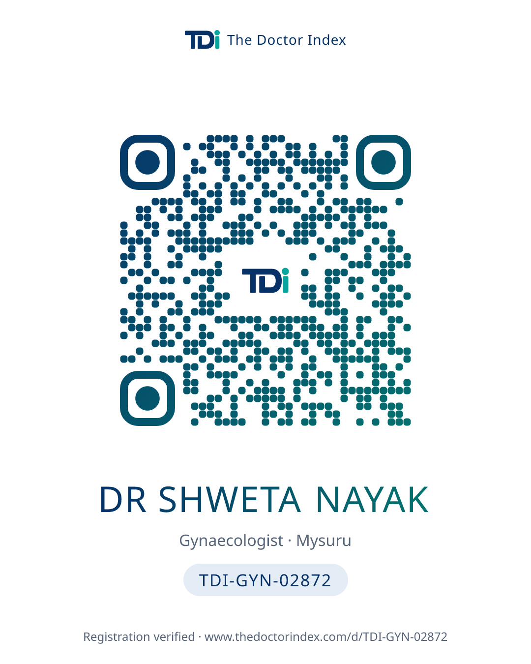 QR card for Dr Shweta Nayak, TDI-GYN-02872