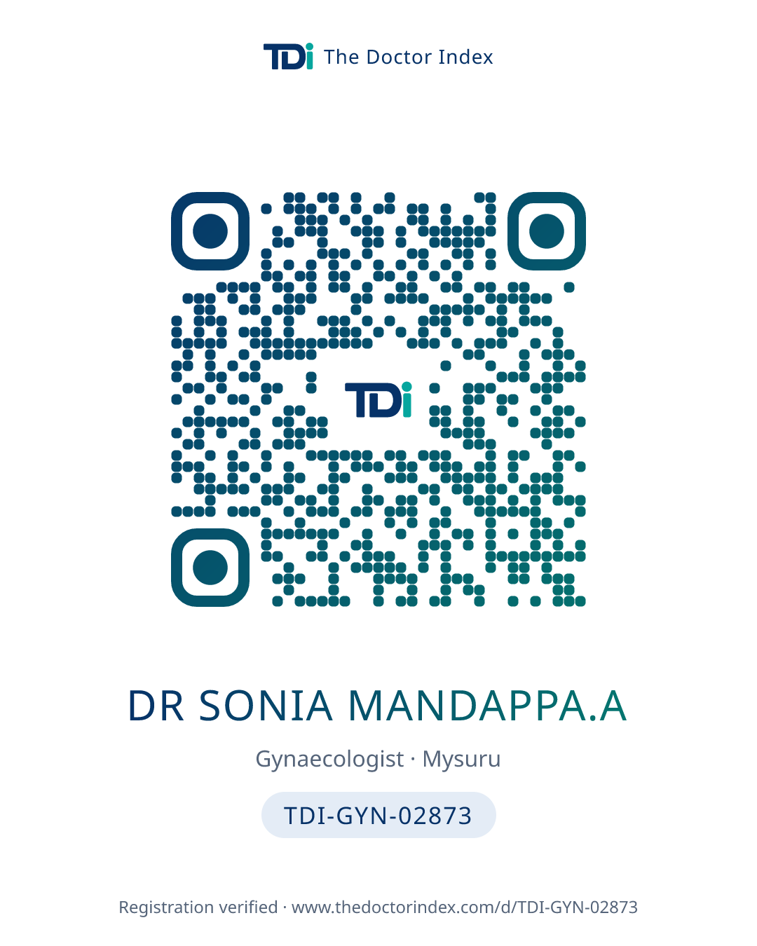 QR card for Dr Sonia Mandappa.A, TDI-GYN-02873