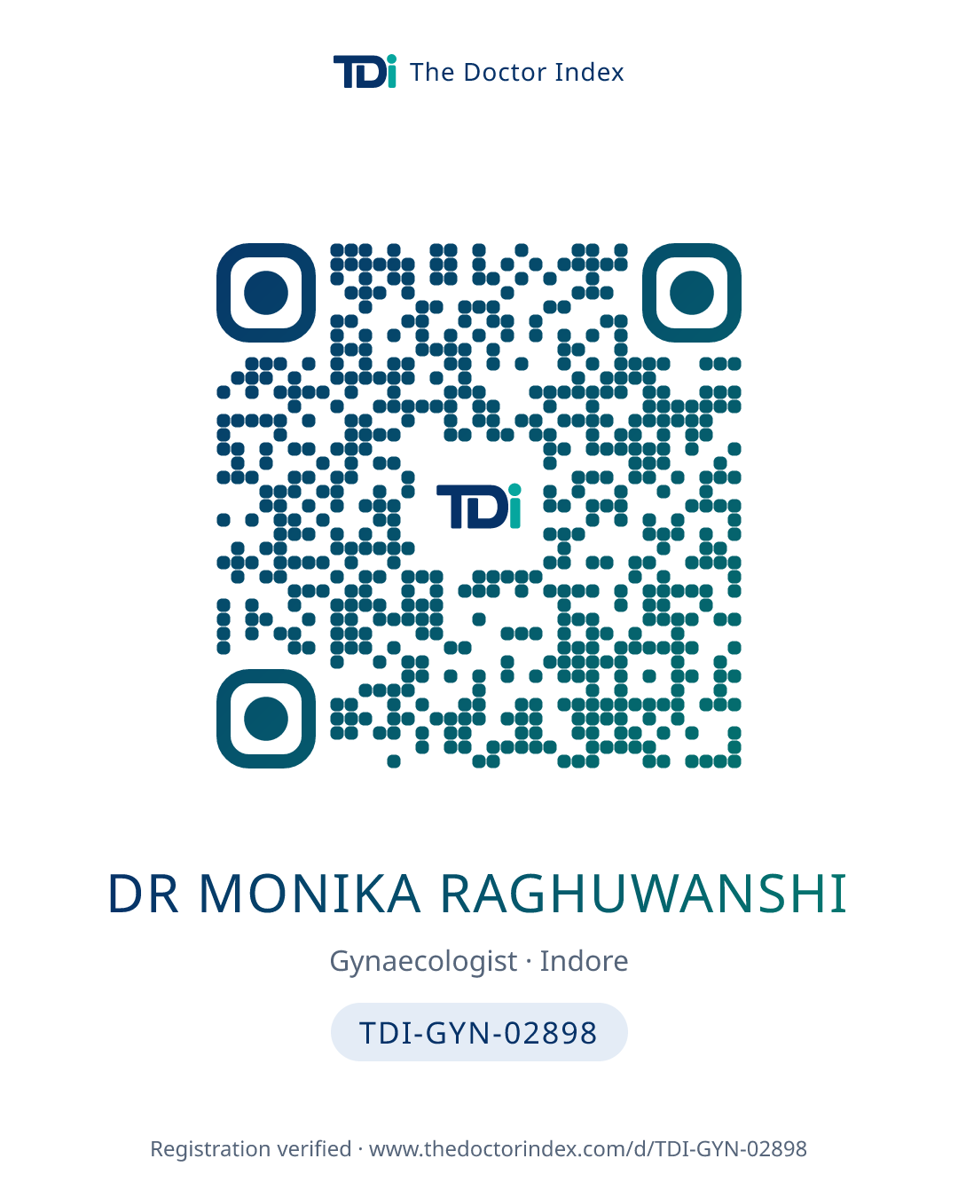 QR card for Dr Monika Raghuwanshi, TDI-GYN-02898