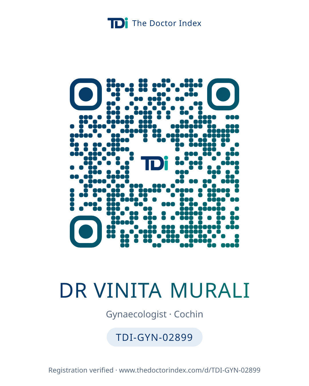 QR card for Dr Vinita Murali, TDI-GYN-02899