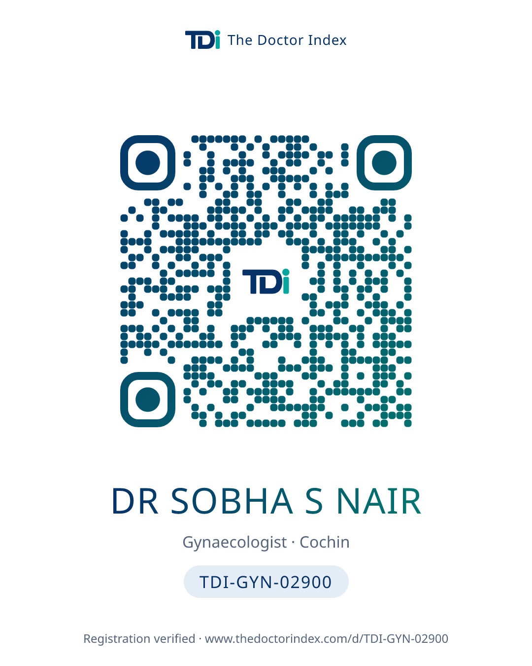 QR card for Dr Sobha S Nair, TDI-GYN-02900